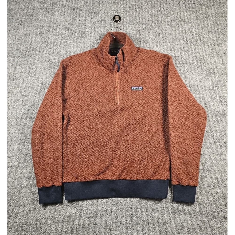 Patagonia Woolyester Fleece Pullover Quarter Zip Men's‎ Small Brown Navy Blue